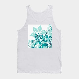 White Turquoise Floral Art Tank Top